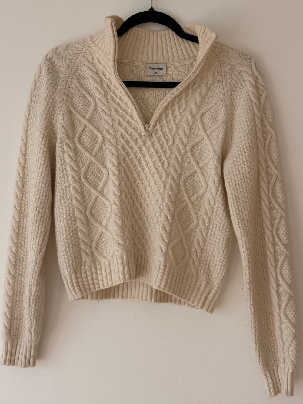 Aritzia Sunday Best Cream Cable Half-Zip Turtleneck Sweater